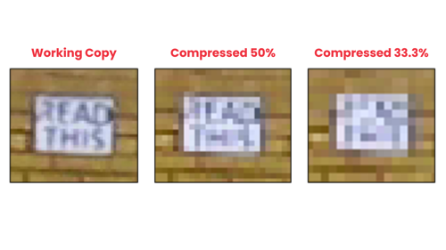 Three images showing the effects of image compression